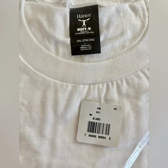 HANES 3XL Beefy Tee - Men’s white short sleeve T shirt - New in Pkg. 100% cotton - Picture 5 of 5